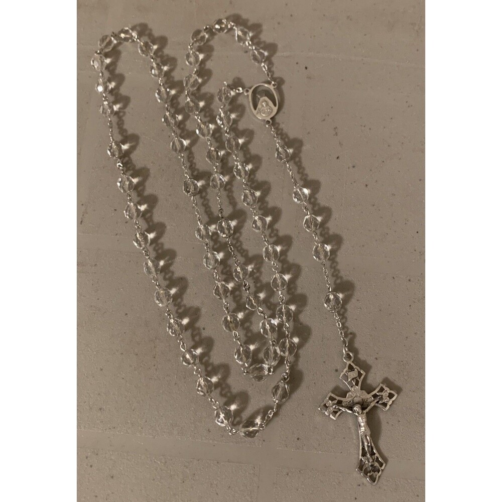 Antique Sterling Silver rosary Roman Catholic Faceted Crystal Holy Mother Mary